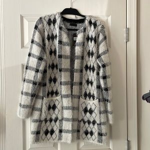 Super-soft Collarless Jacket, Wht/blk Plaid, NWT